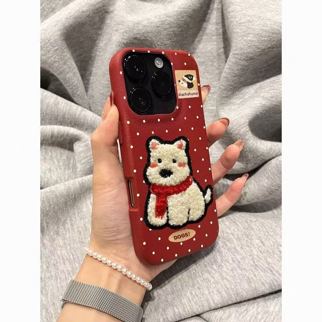 网红可爱西高地小狗刺绣贴手机壳