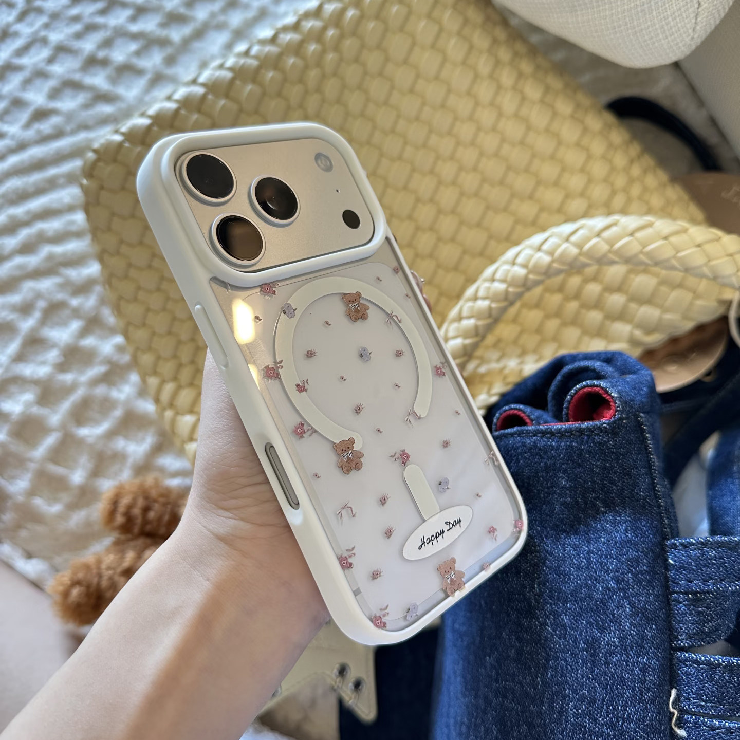 蝴蝶结小熊适用iPhone16promax无线充电磁吸手机壳15promax新款14promax透明11卡通12可爱13创意16plus女款17