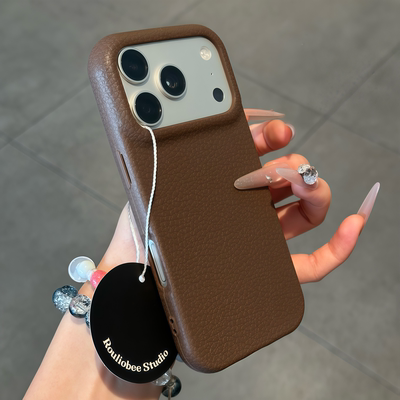 秋冬棕色仿皮适用苹果17promax手机壳新款iphone16pro简约14华为p70保护套13复古12小米15潮vivox200荣耀oppo