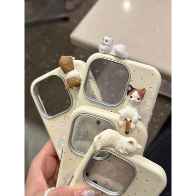 波点趴趴猫咪手机壳可爱创意全包