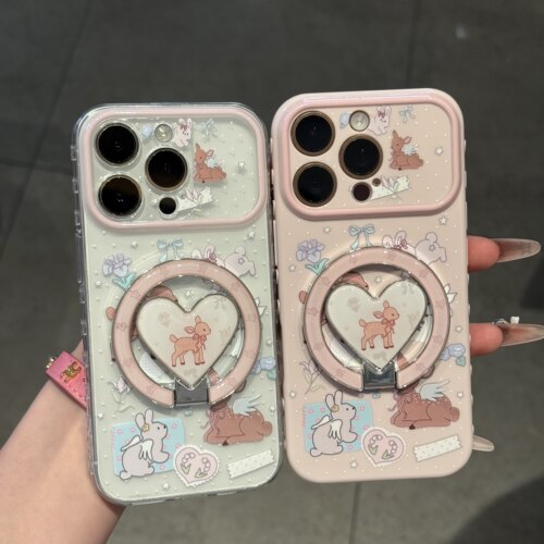 爱心小鹿适用iPhone17Promax手机壳苹果16华为mate80小米17pro时尚14荣耀500软壳OPPO红米note15支架VIVOx300