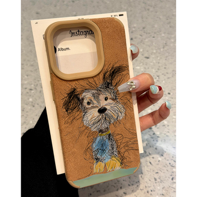 炸毛抽象小狗翻毛皮手机壳防摔