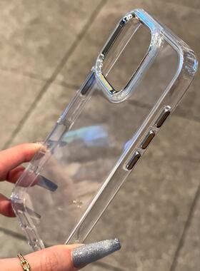 轻奢金属按键适用iPhone16promax手机壳13苹果15pro简约12透明17华为mate70男vivos20小米14红米k80荣耀oppo