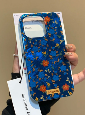 满屏蓝碎花适用苹果15promax手机壳iphone16pro高级12华为mate60新款pura70vivo小米14红米note13荣耀oppok70