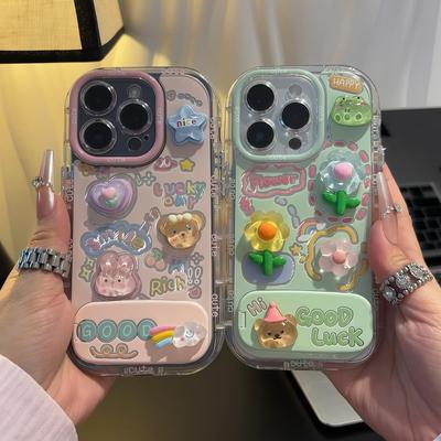 立体公仔适用iPhone16pro手机壳13苹果15promax镜面支架12女11华为mate60新款p70vivo小米14红米k80荣耀oppo