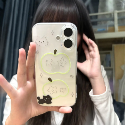 线条苹果猫适用iphone16promax手机壳15苹果17透明13华为mate70pro创意vivo小米17pro防摔oppo红米k80荣耀90