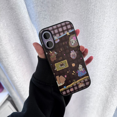 ins格子卡通小熊适用苹果16promax手机壳iphone14pro新款13清新12文艺11保护套17promax防摔15plus透明亚克力