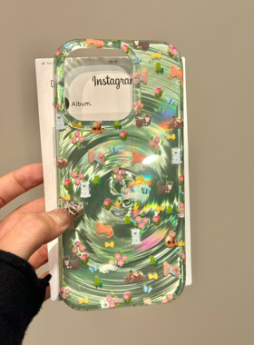 碎花小动物适用苹果16promax手机壳iphone14pro新款13高级感12绿色晕染11保护套15promax全包防摔15plus韩系