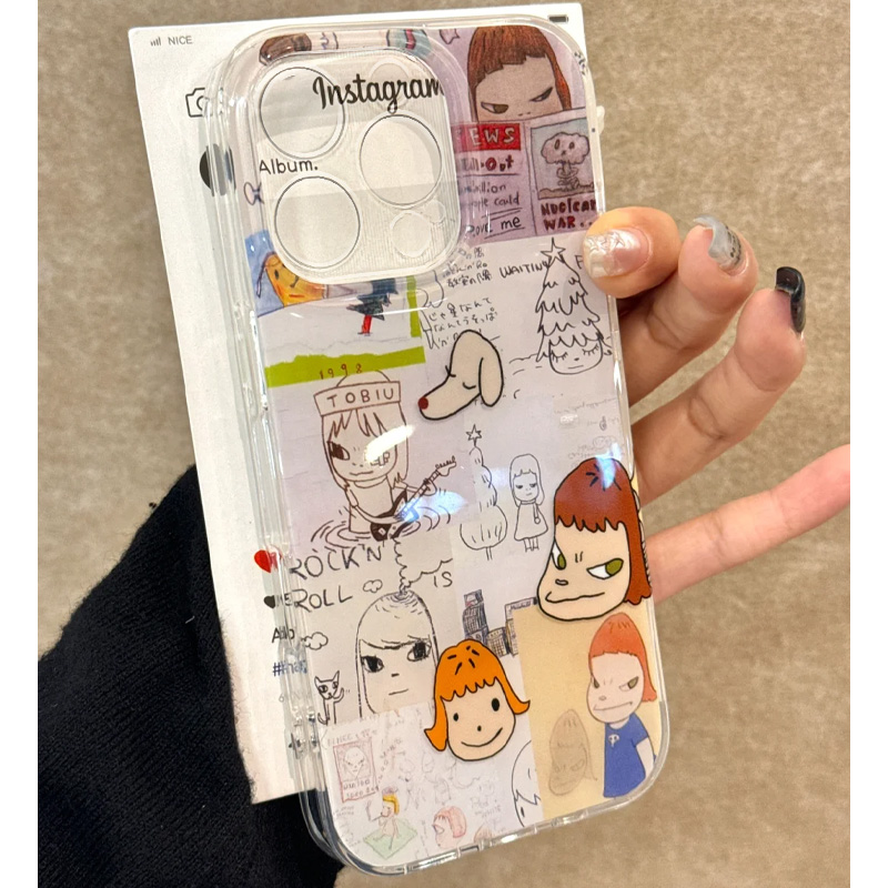 卡通插画适用苹果16promax手机壳iphone15新款mate60透明14红米note13奈良k70小米华为pura70软壳vivoppo荣耀
