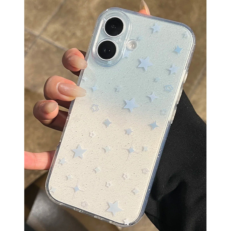 蓝染星星适用苹果16promax手机壳iphone14pro新款13少女心12可爱11保护套15promax全包防摔透明闪粉硅胶软壳
