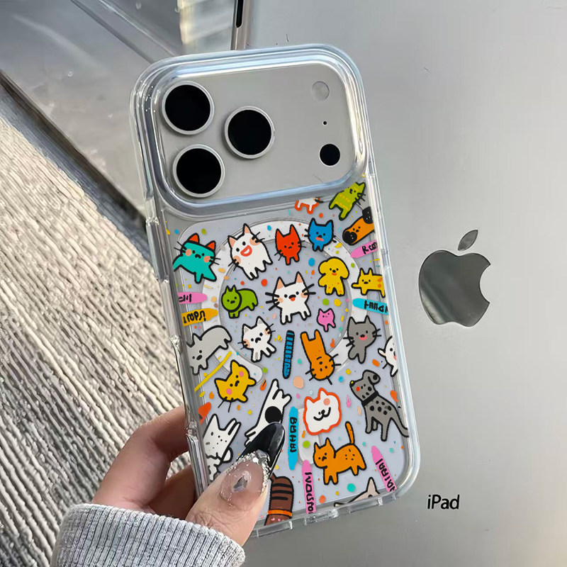 爆炸猫咪适用苹果17promax手机壳iPhone14pro新款13亚克力磁吸12可爱11保护套16ProMax华为mate70小米15透明