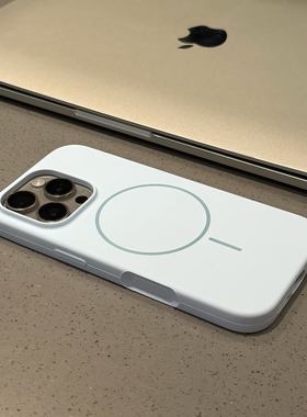 天蓝色液态硅胶细圈肤感磁吸适用苹果17pro手机壳简约iPhone16promax橡皮手感15高级感14防摔13男女时尚12套