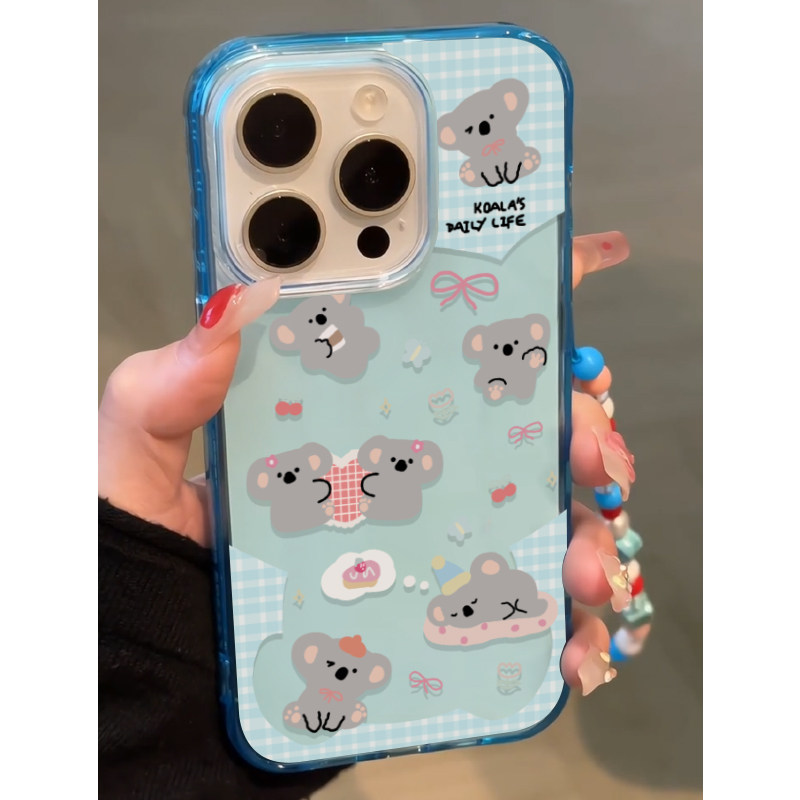 浅蓝可爱考拉表情适用苹果16手机壳少女心iphone15promax网红新款13pro防摔12硅胶14pro冰透蓝11插画13全包套