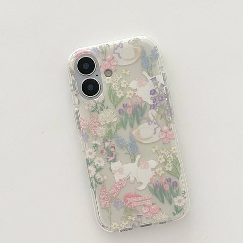 小清新花朵猫咪手机壳插画防摔