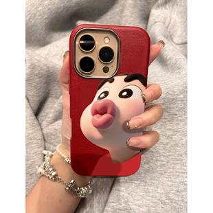 搞怪嘟嘴小新适用苹果17promax手机壳新款iPhone16pro卡通15promax保护套12可爱13防摔14皮纹金属框11男女air