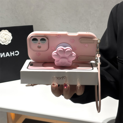 粉色猫爪支架适用苹果16promax手机壳iphone15pro可爱12华为p70新款17挂绳vivos20小米14红米荣耀300趣味oppo