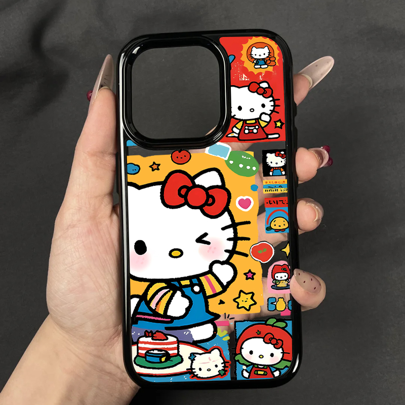 卡通Kitty猫插画适用苹果16promax手机壳iphone14pro新款13可爱12创意11保护套17promax防摔15plus透明亚克力