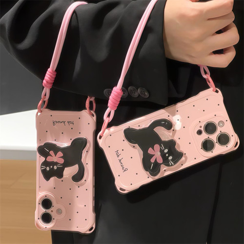 小猫支架适用iPhone16promax手机壳13苹果15pro四角防摔12/11华为mate70新款挂绳vivox200小米14荣耀oppok80