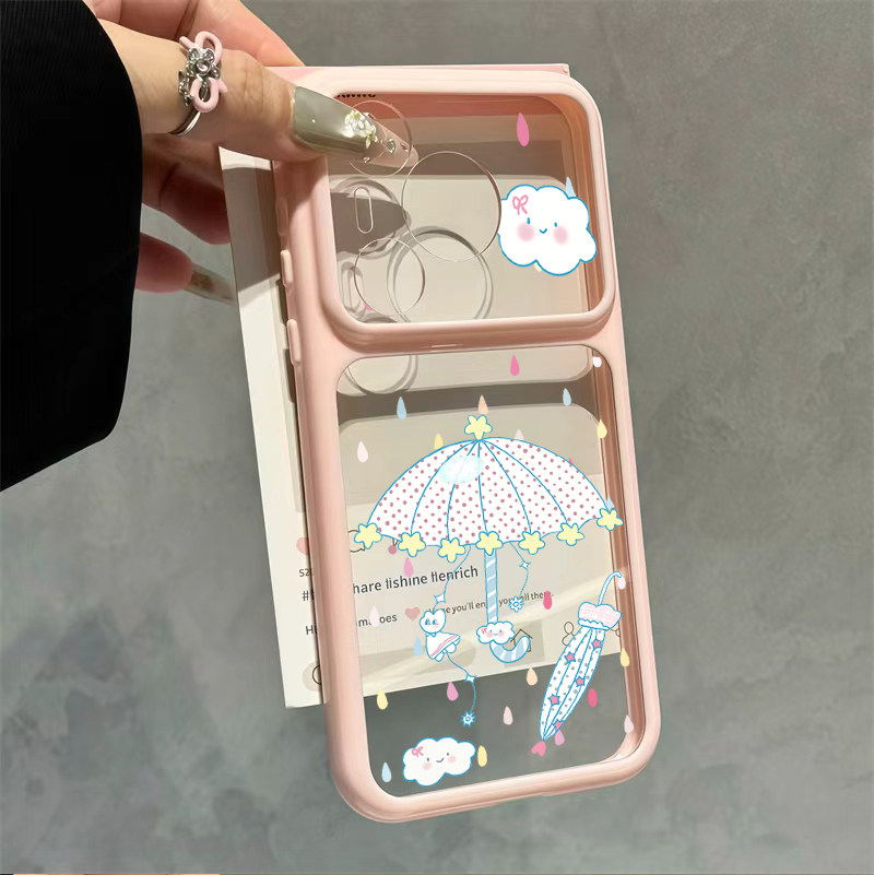 彩色雨滴雨伞用iPhone16ProMax手机壳14苹果15卡通mate80华为p90小米17pro新款13荣耀OPPOfindx8红米VIVOx300