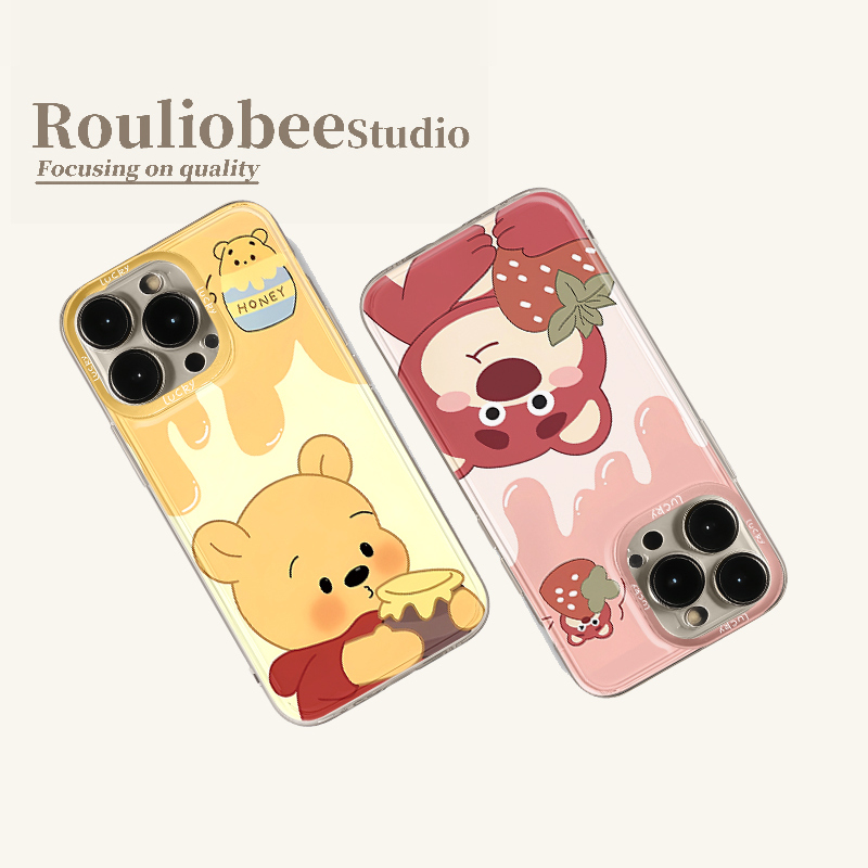 维尼草莓熊适用苹果16promax手机壳iPhone15pro新款12华为mate60卡通p70小米14软vivooppo荣耀红米note13情侣