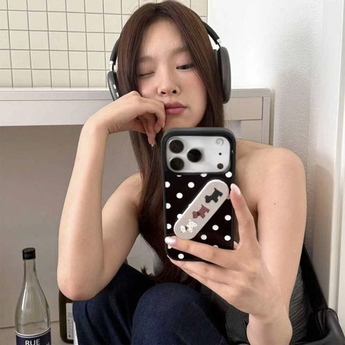 满屏波点适用苹果16promax手机壳iphone17pro新款13可爱12韩系14创可贴支架15promax防摔15p软边亚克力11女款