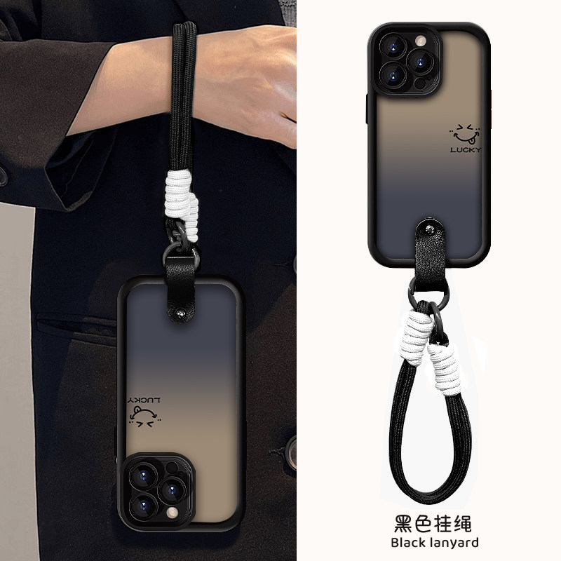 卡通渐变笑脸挂绳手机壳小众防摔