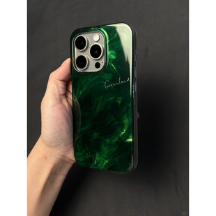 水墨暗绿适用苹果15promax手机壳iphone16pro个性12华为mate60新款pura70/vivo小米14红米note13荣耀oppok70