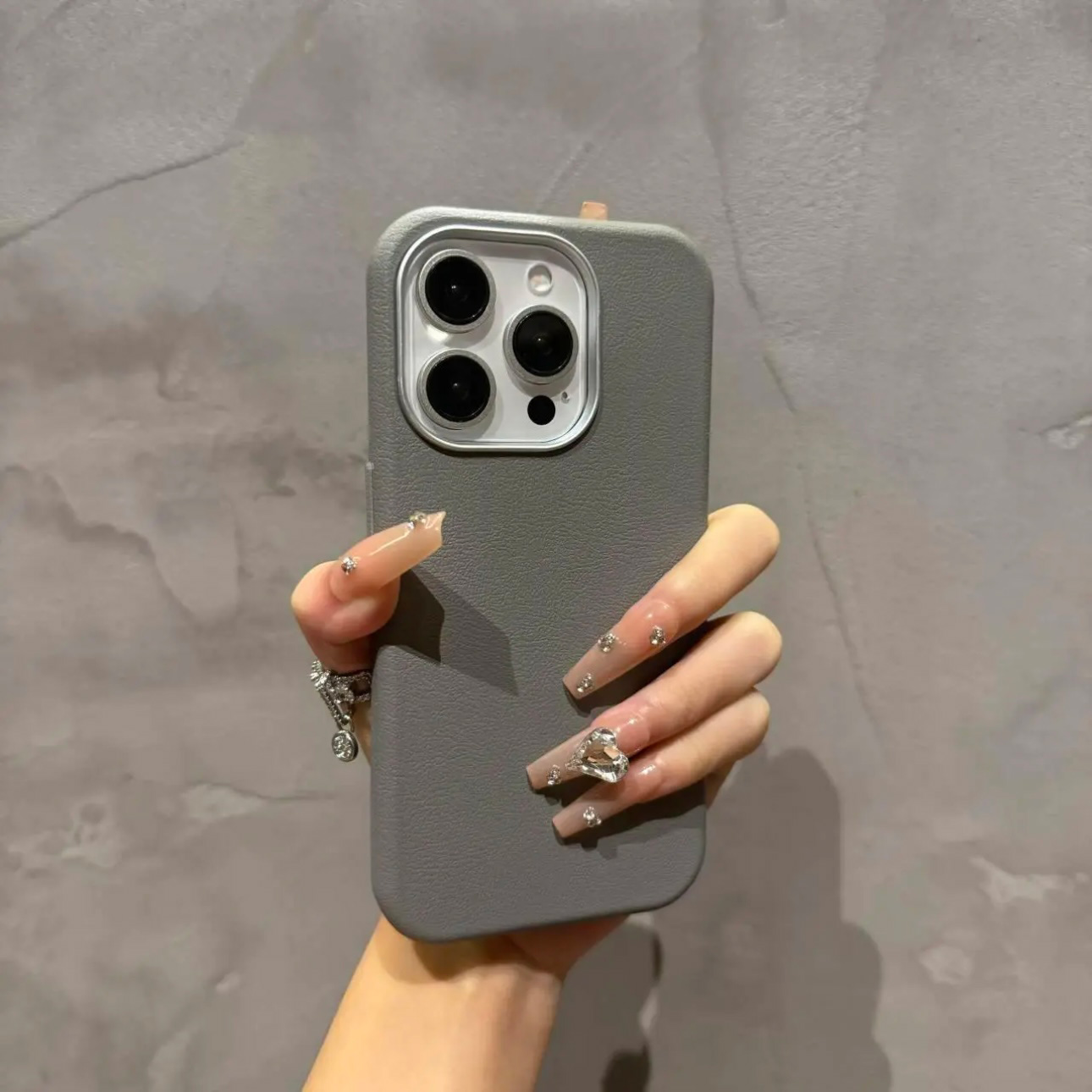 素皮纹金属框手机壳简约个性防摔