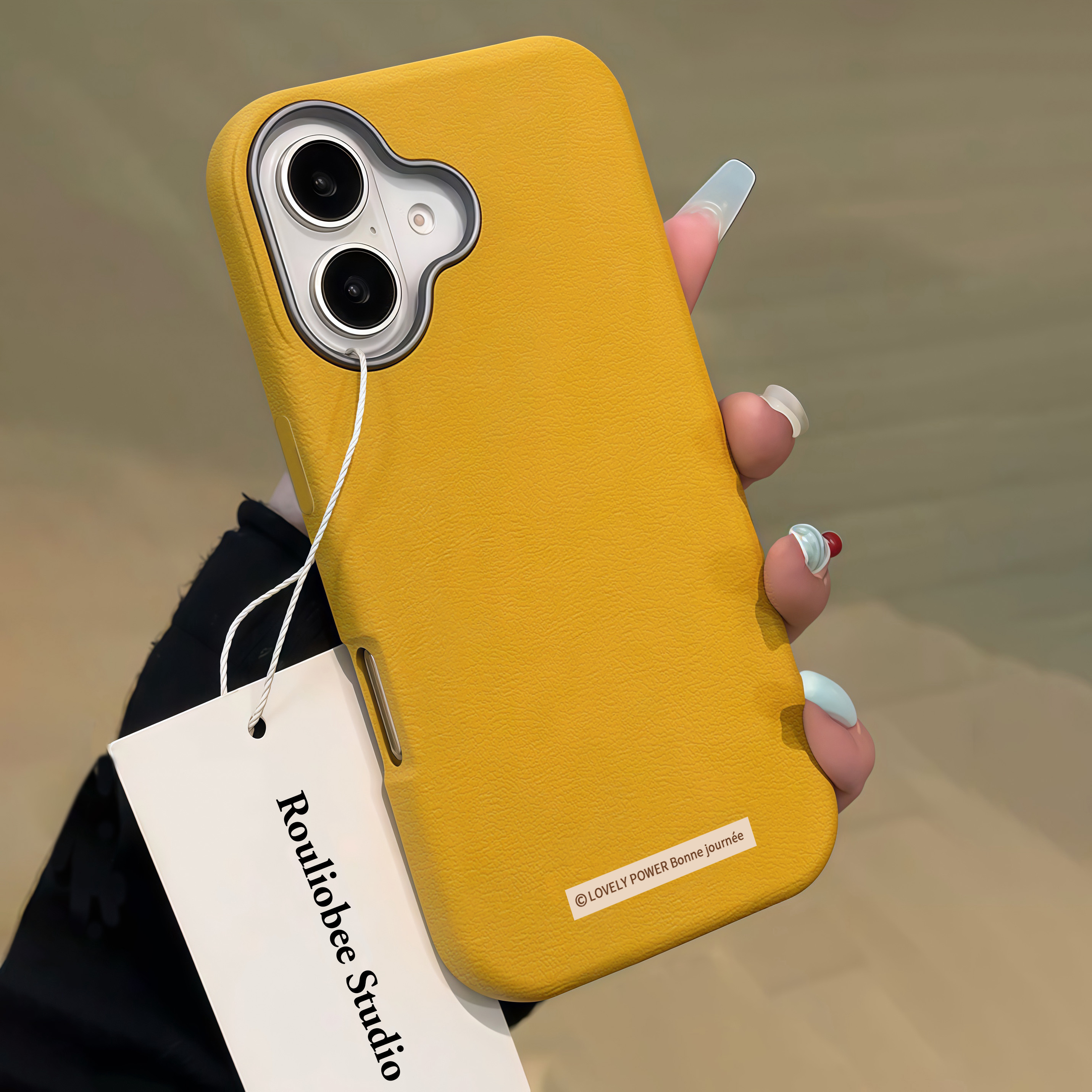 新款姜黄色素皮纹全包手机壳轻奢