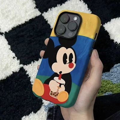奶茶米奇适用苹果16pro手机壳iPhone15可爱13华为mate60新款p70pro磨砂菲林vivo小米14红米k70荣耀oppo卡通17