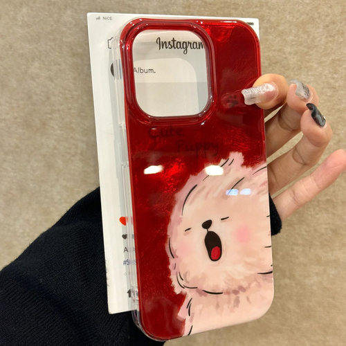 红色潦草小狗插画手机壳可爱防摔