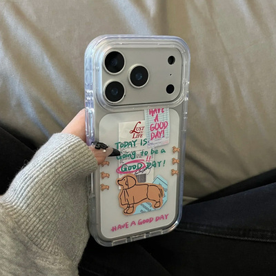 英文涂鸦狗狗适用iphone17promax手机壳15苹果16透明13华为mate70卡通vivox200小米14防摔oppo红米k80荣耀300