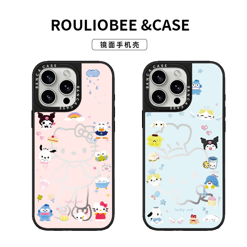 棉花糖猫适用iPhone16promax手机壳13苹果15卡通华为p70创意nova14小米17pro荣耀300潮牌镜面vivooppo红米14