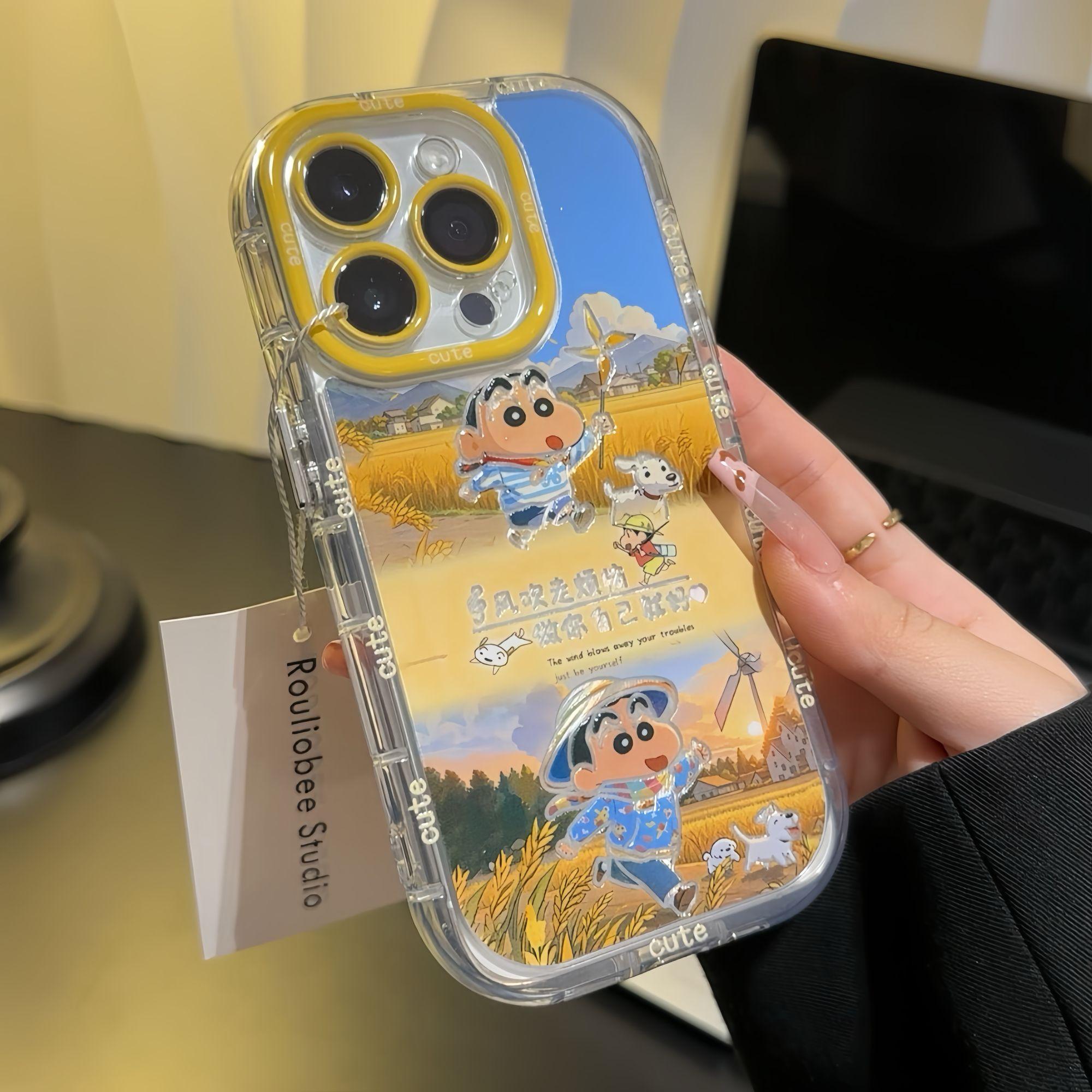 风吹走烦恼适用苹果16promax手机壳iphone14pro新款13高级感12可爱小新11保护套15promax全包16加厚气垫防摔