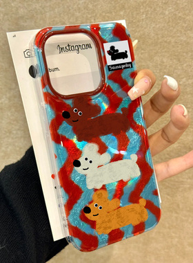 条纹腊肠狗适用苹果15promax手机壳iphone16pro可爱12华为mate60新款pura70vivo小米14红米note13荣耀oppok70