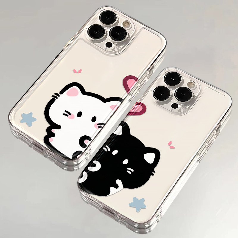 可爱猫咪适用IPhone17promax手机壳15苹果16透明14华为p80童趣vivos30小米17防摔oppo全包红米k90荣耀500情侣