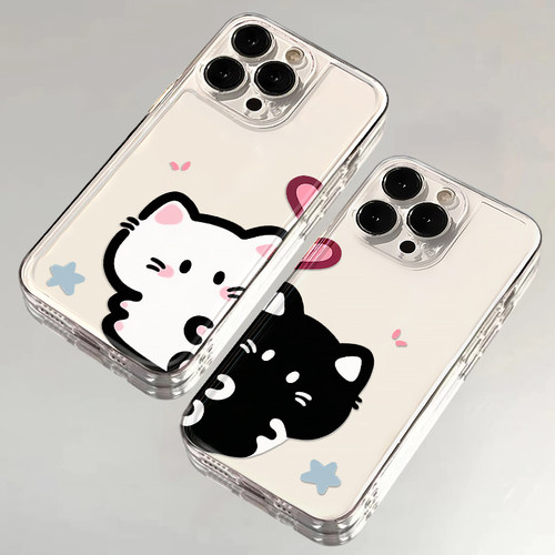 可爱猫咪适用IPhone17promax手机壳15苹果16透明14华为p80童趣vivos30小米17防摔oppo全包红米k90荣耀500情侣