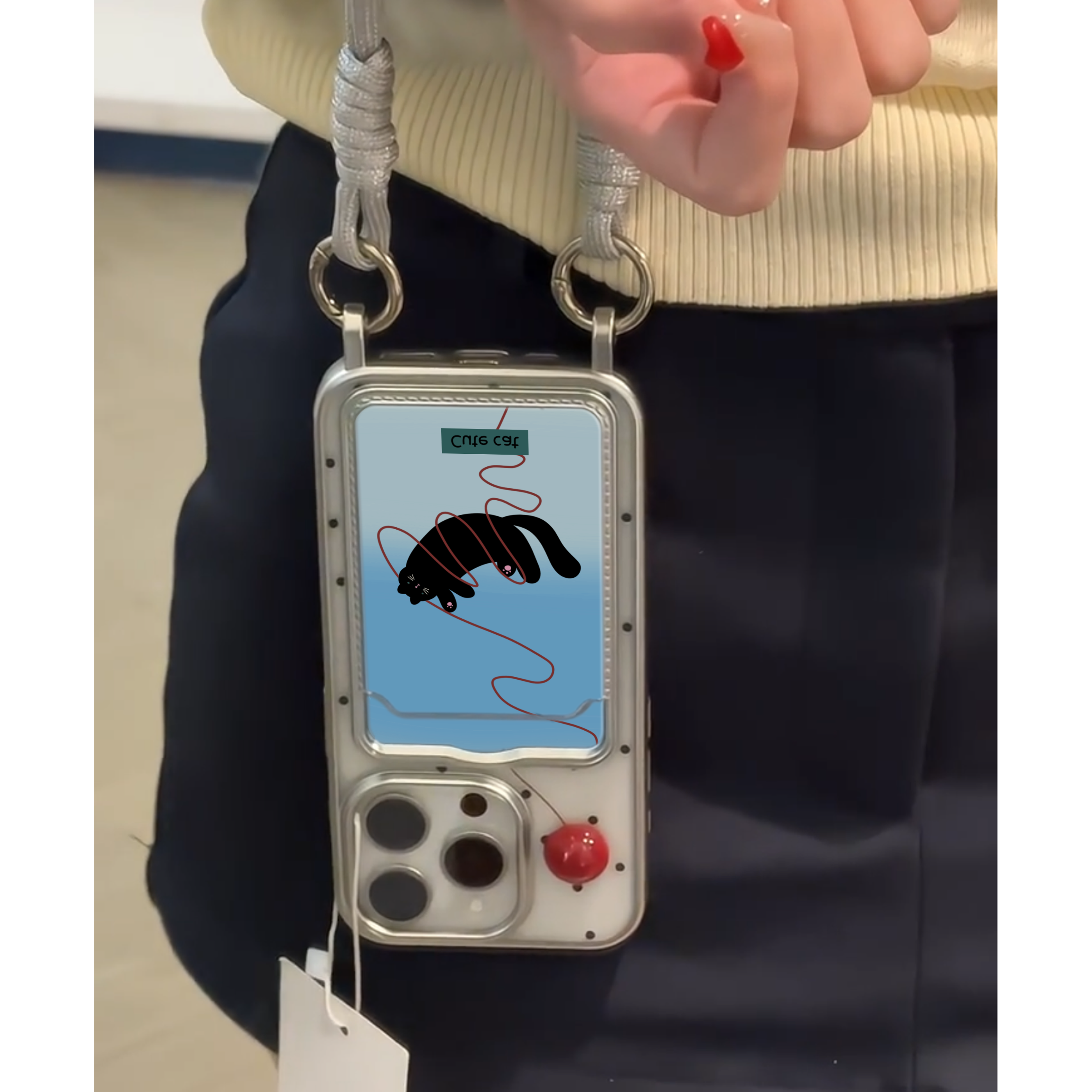 ins毛线猫咪适用苹果15promax手机壳iPhone14pro新款13卡包12小众11女xs透明华为Pura70带挂绳全包mate60防摔