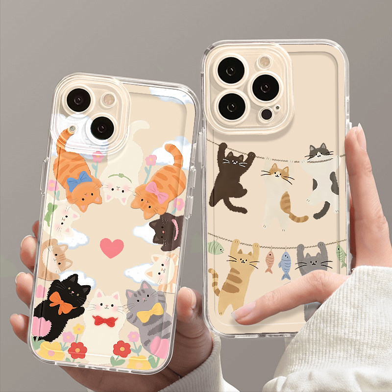可爱围圈猫咪适用IPhone17promax手机壳15苹果16透明14华为p80童趣vivos30小米17防摔oppo全包红米k90荣耀500