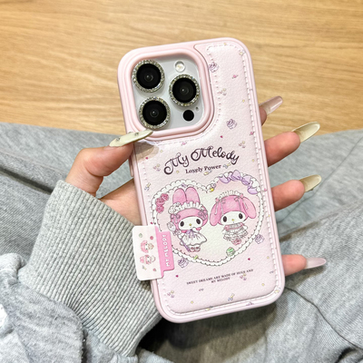 爱心美乐蒂标签适用苹果16promax手机壳iphone14pro新款13可爱12日韩11保护套15promax防摔17pro大孔皮纹气囊