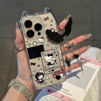 暗黑猫咪适用苹果16promax手机壳iphone14pro新款13个性挂坠12可爱11保护套15promax全包防摔硅胶xr软壳xsmax