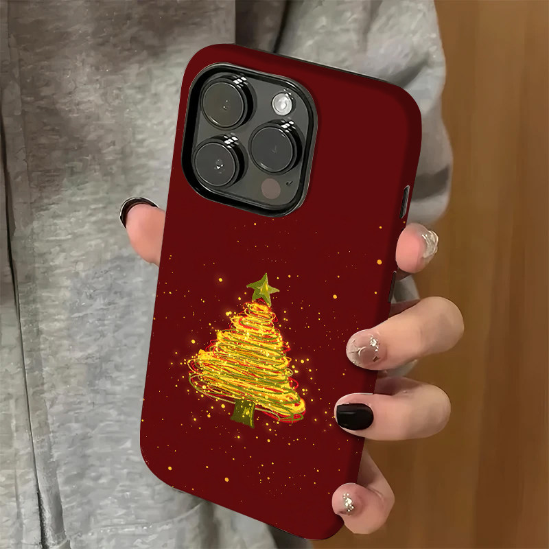 红色圣诞树适用苹果17pro手机壳iPhone16可爱15华为p70新款14小米17磨砂菲林vivox200红米k80荣耀300卡通oppo