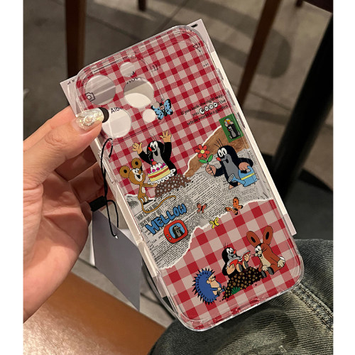 鼹鼠格子透明插画手机壳卡通防摔