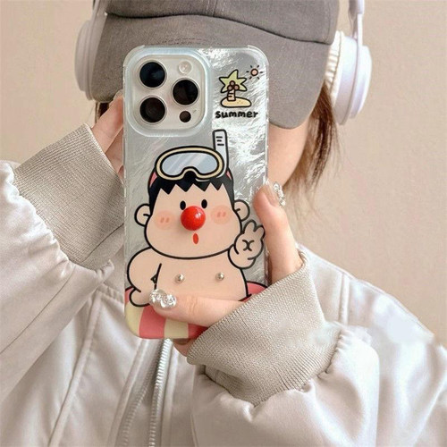 游泳胖虎晕染手机壳可爱卡通防摔