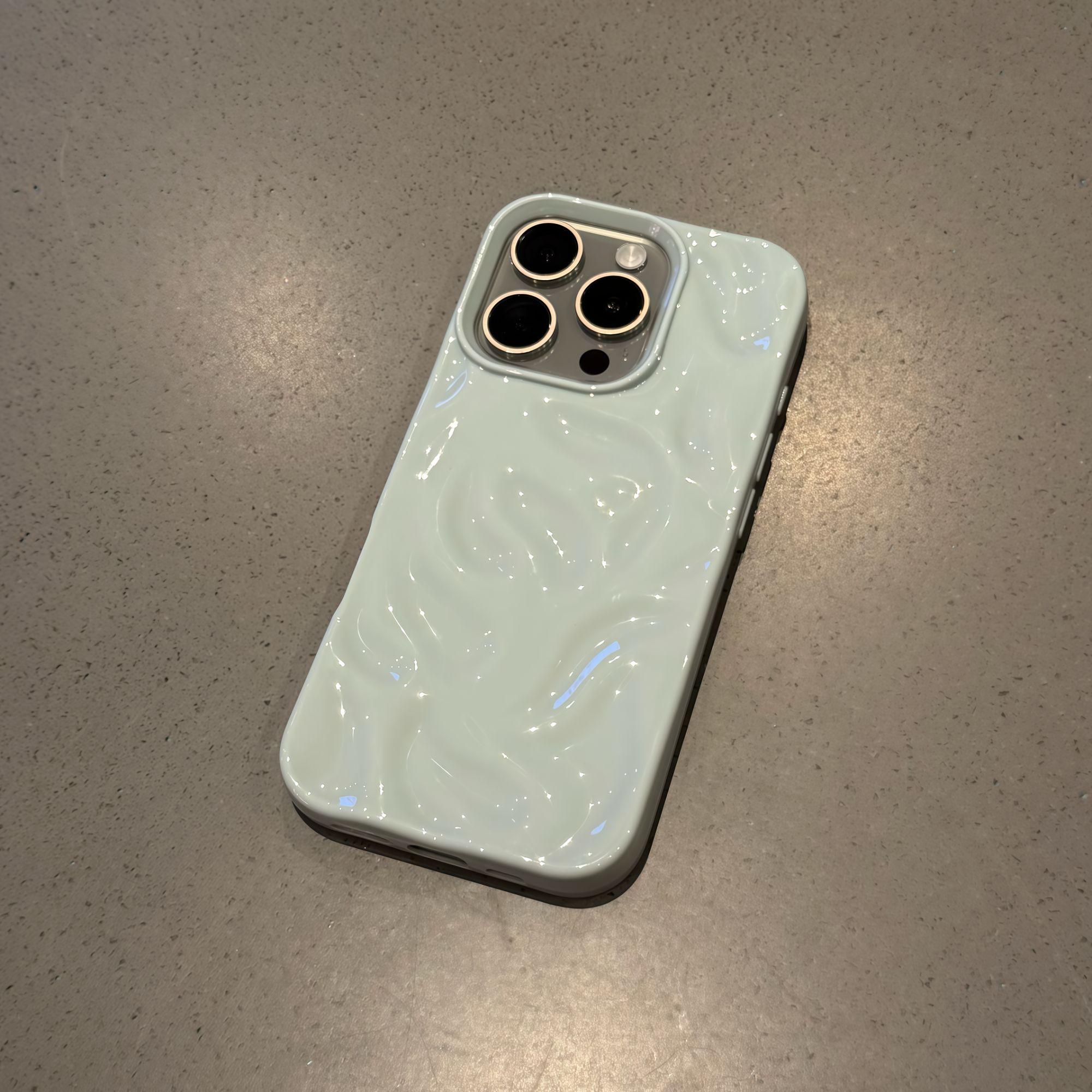 简约个性褶皱蓝色适用苹果16promax手机壳iPhone15pro新款13时尚12男女11保护套14promax防摔16plus凹凸软壳