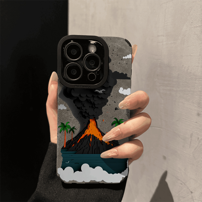 撞色火山喷发适用苹果16promax手机壳16新款iphone15promax创意15高级翻毛皮13全包防摔14美拉德12女男11卡通