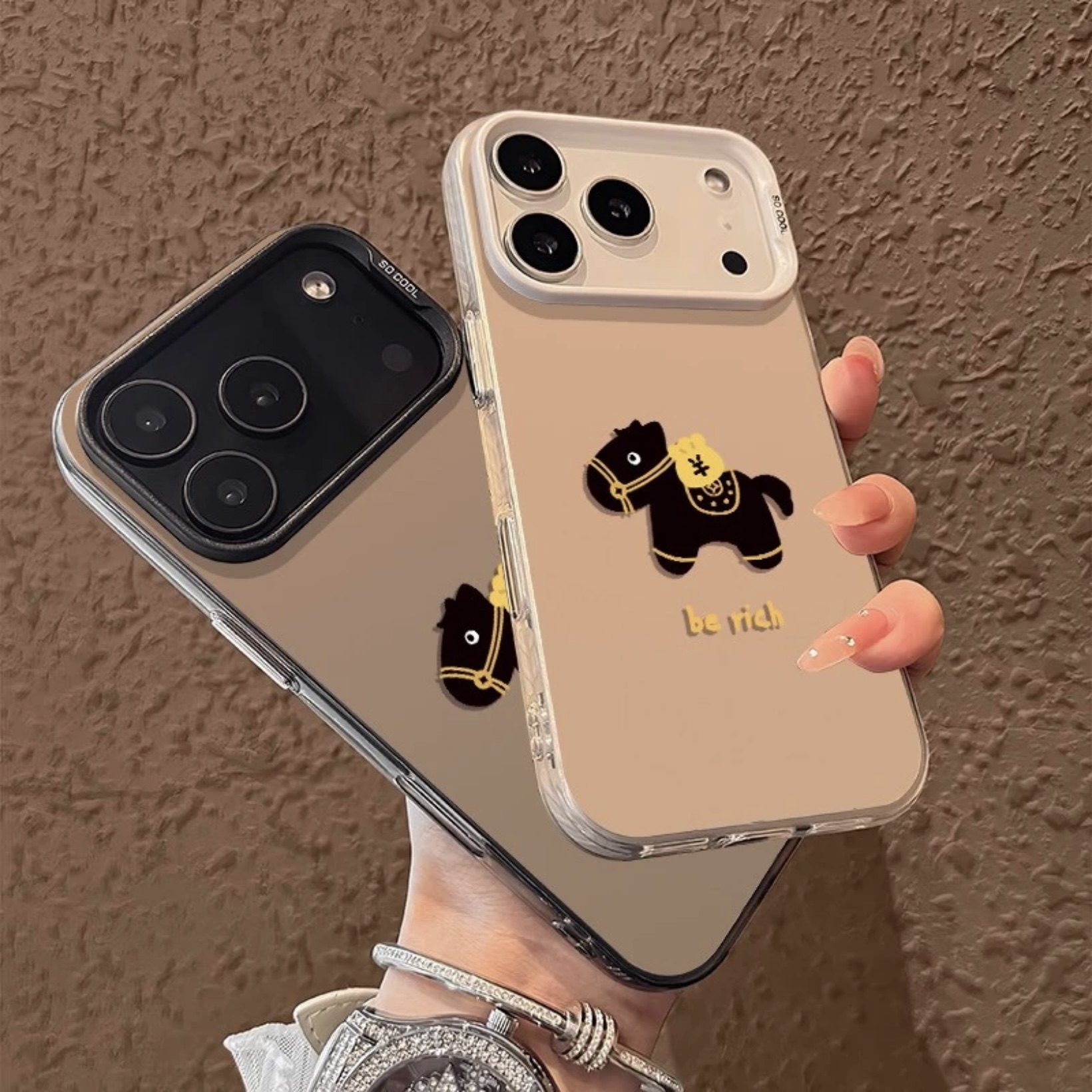 有钱小黑马适用苹果17promax手机壳iPhone16新款13华为p70荣耀300彩银vivox200小米17oppofindx8新年14网红15