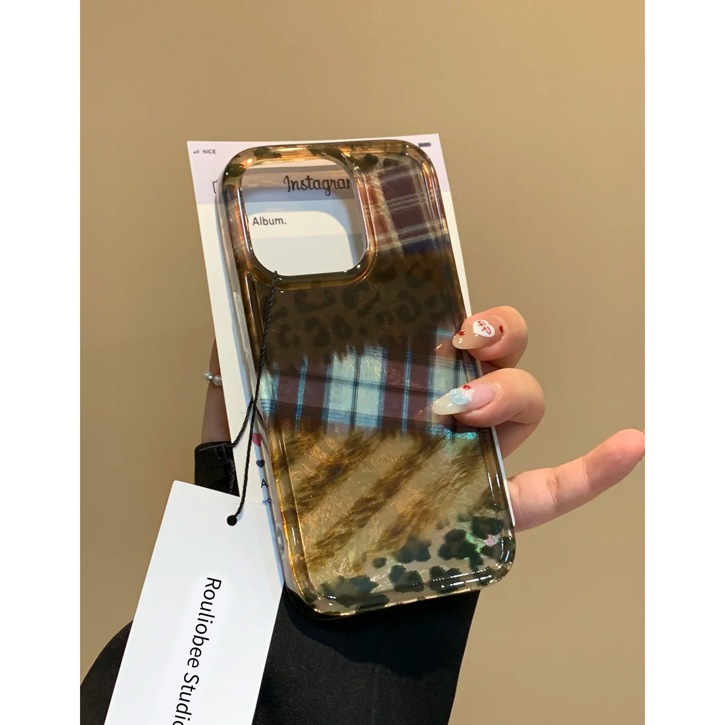 格纹拼接手机壳时髦渐变晕染漩涡