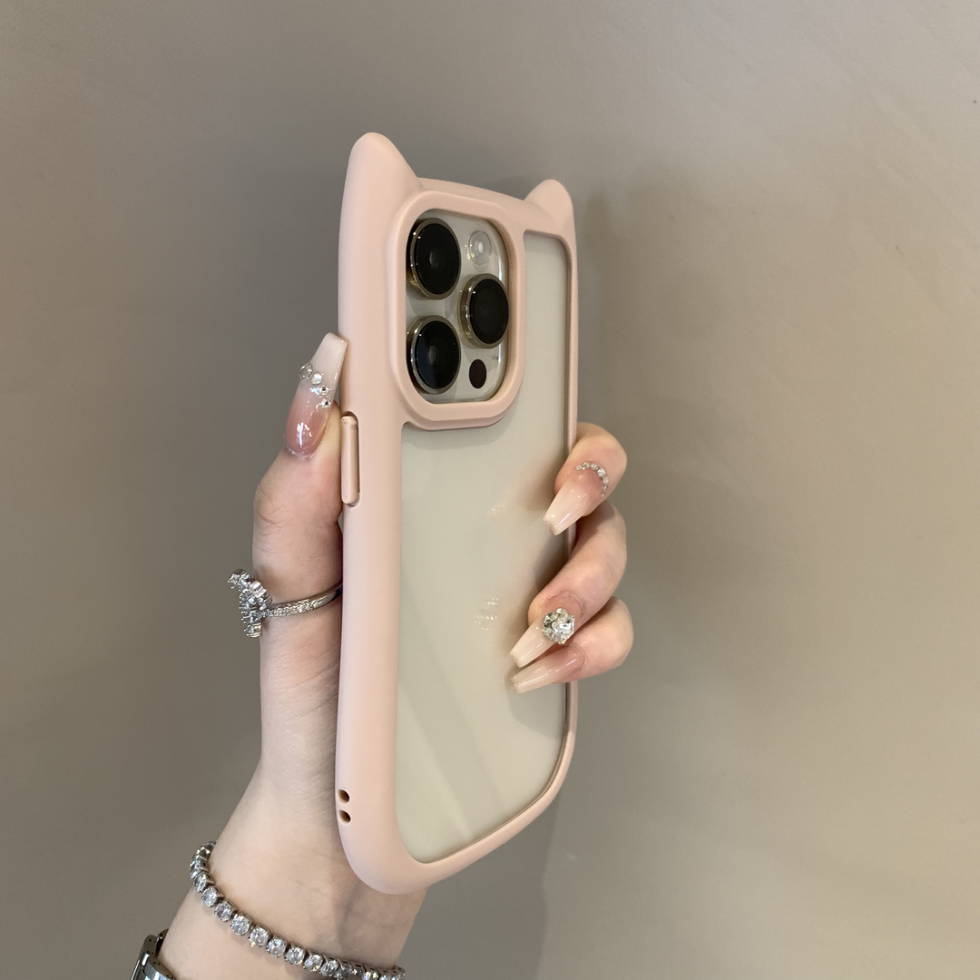 ins风创意简约立体猫耳朵边框适用苹果15手机壳iphone16promax新款13可爱12透明15pro防摔14pro少女15保护套