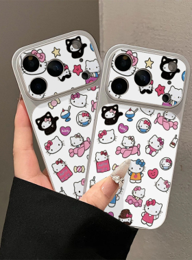 粉猫咪插画适用iPhone17promax手机壳15苹果16华为mate80卡通vivo小米17pr防摔oppofindx9电镀红米k90荣耀500